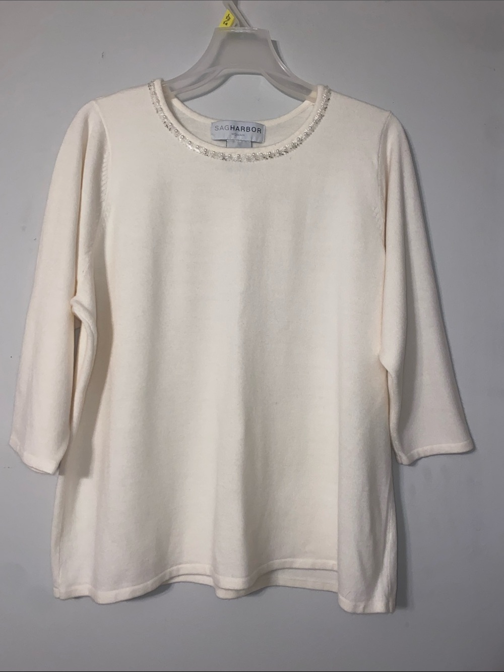 Sag Harbor Cream Jeweled Crewneck Sweater